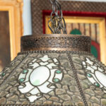 Antique Leaded Slag Glass Pendant Light with Malachite Accents - Image 2