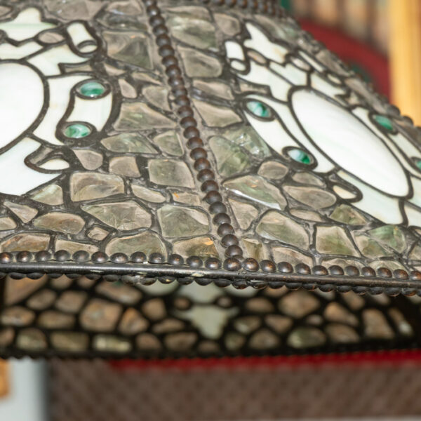 Antique Leaded Slag Glass Pendant Light with Malachite Accents - Image 3