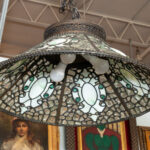 Antique Leaded Slag Glass Pendant Light with Malachite Accents - Image 4