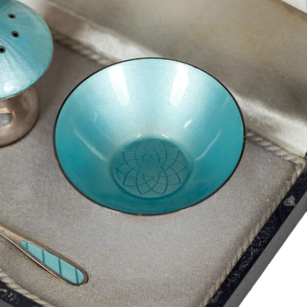 Vintage ELA DENMARK Danish Modern Sterling and Enamel Mushroom Pepper Shaker and Salt Bowl - Image 3