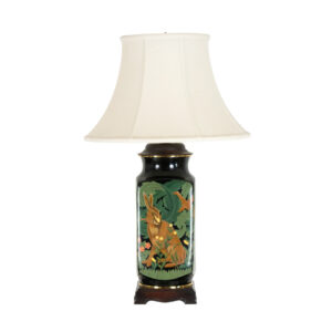 Hand Painted Porcelain Table Lamp with Animals and Foliage