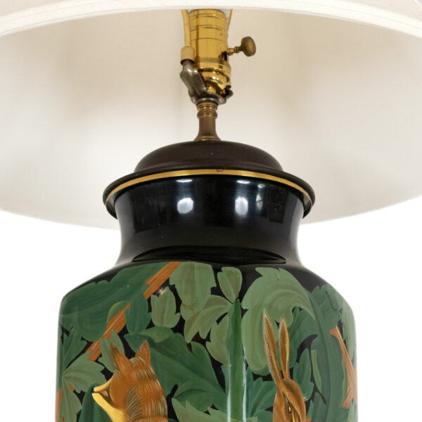 Hand Painted Porcelain Table Lamp with Animals and Foliage - Image 4