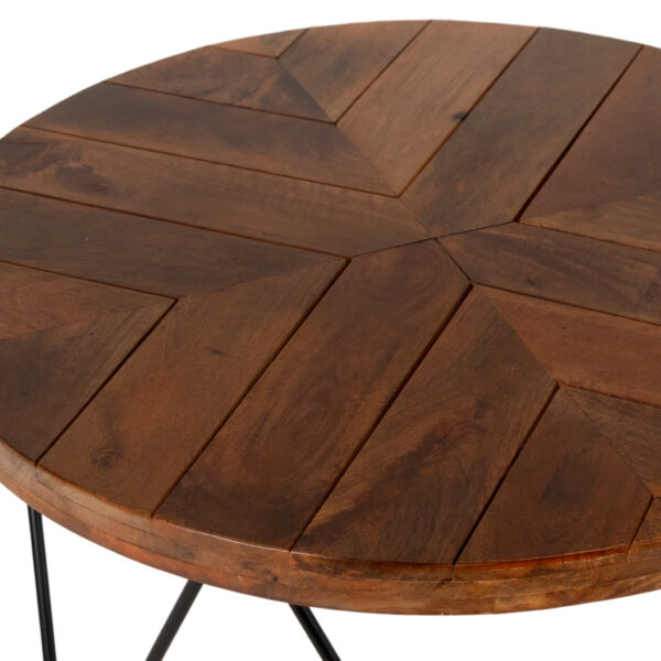 Round Rustic Wood Top Coffee Table on Ebony Hairpin Legs - Image 2