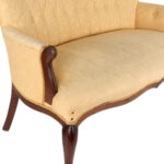 Button Tufted Back Settee in Gold Damask Upholstery - Image 2