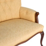 Button Tufted Back Settee in Gold Damask Upholstery - Image 5