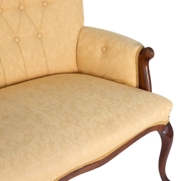 Button Tufted Back Settee in Gold Damask Upholstery - Image 5