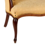 Button Tufted Back Settee in Gold Damask Upholstery - Image 4