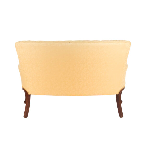 Button Tufted Back Settee in Gold Damask Upholstery - Image 7