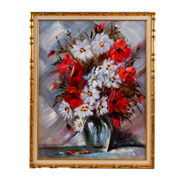 Vintage Original Oil Floral Still Life on Canvas Signed Leimbach - Image 1