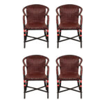 Set of 4 All Weather Wicker Armchairs in Red and Black