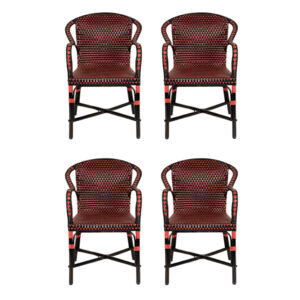Set of 4 All Weather Wicker Armchairs in Red and Black