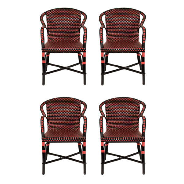 Set of 4 All Weather Wicker Armchairs in Red and Black - Image 1