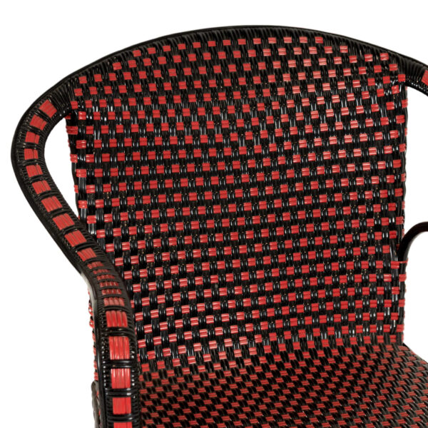 Set of 4 All Weather Wicker Armchairs in Red and Black - Image 2