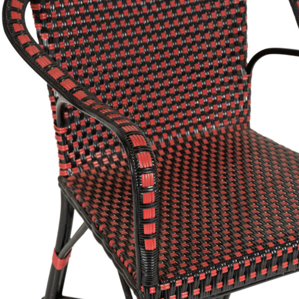 Set of 4 All Weather Wicker Armchairs in Red and Black - Image 3