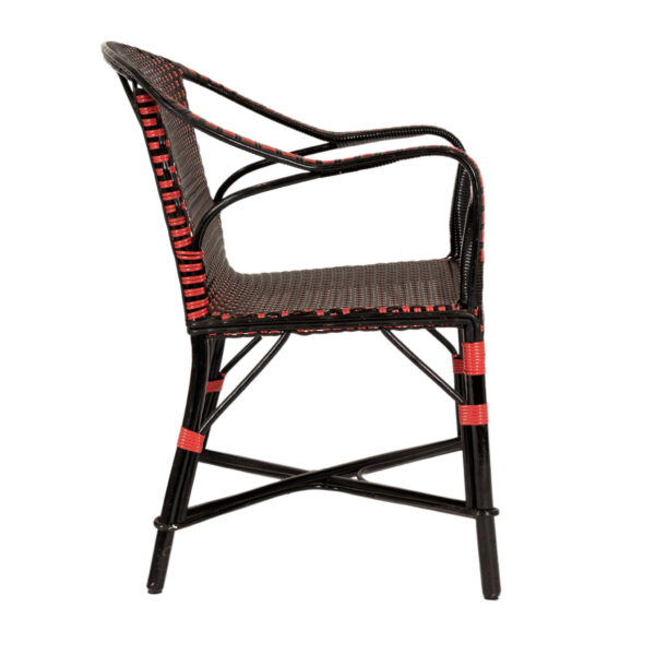 Set of 4 All Weather Wicker Armchairs in Red and Black - Image 6