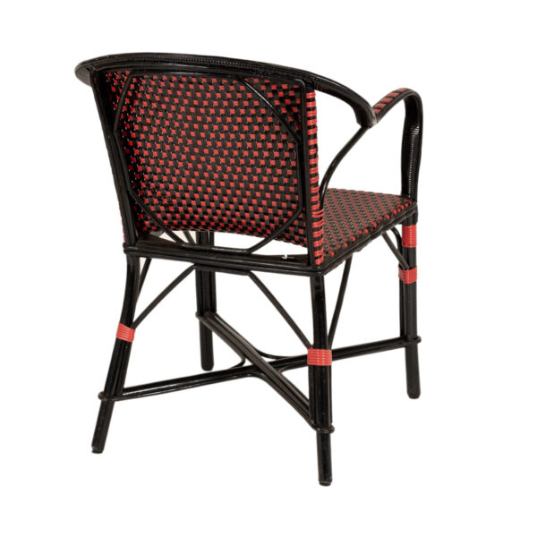 Set of 4 All Weather Wicker Armchairs in Red and Black - Image 7
