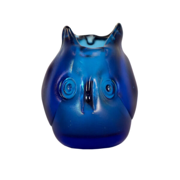 Vintage DOMINIC LABINO Iridescent Cobalt Glass Owl Circa 1975 - Image 1