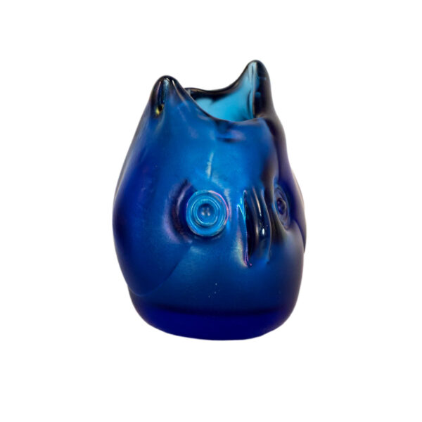 Vintage DOMINIC LABINO Iridescent Cobalt Glass Owl Circa 1975 - Image 4