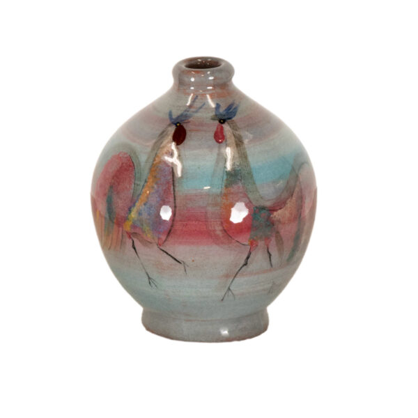 Vintage POLA PILLIN Mid Century Modern Decorated Vase with Roosters Circa 1960 - Image 1