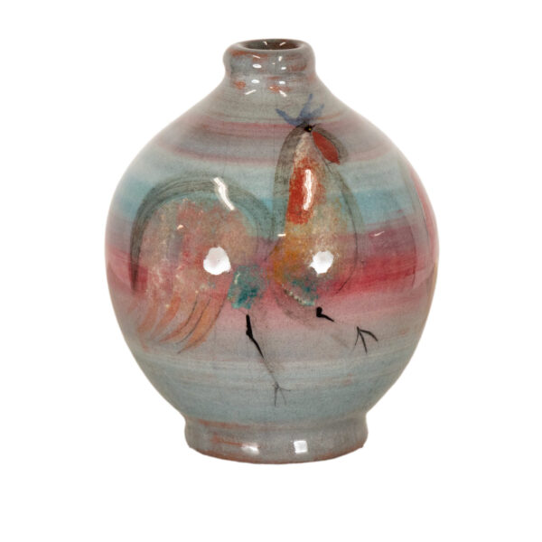 Vintage POLA PILLIN Mid Century Modern Decorated Vase with Roosters Circa 1960 - Image 4