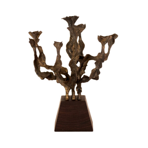 MENAHEM BERMAN Bronze and Rosewood Brutalist Menorah - Image 1