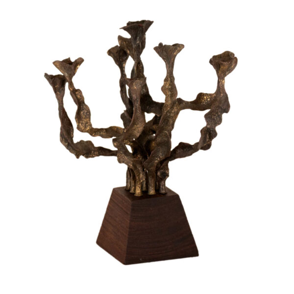 MENAHEM BERMAN Bronze and Rosewood Brutalist Menorah - Image 2