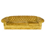 Vintage Chesterfield Style Sofa in Chartreuse Velour Upholstery