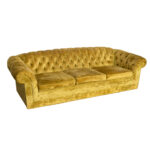 Vintage Chesterfield Style Sofa in Chartreuse Velour Upholstery - Image 2