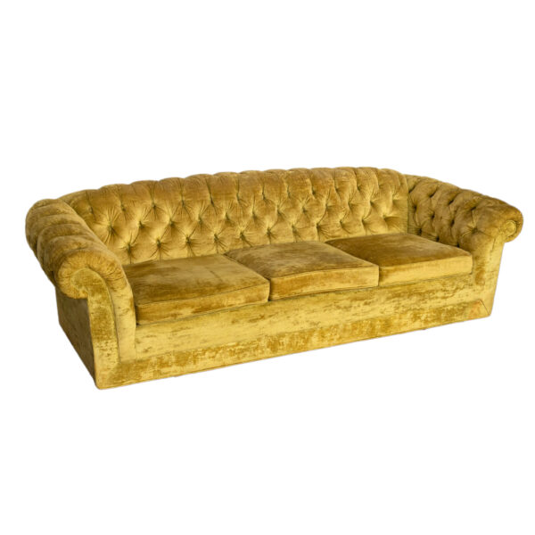 Vintage Chesterfield Style Sofa in Chartreuse Velour Upholstery - Image 2
