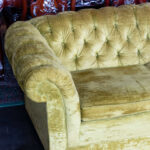 Vintage Chesterfield Style Sofa in Chartreuse Velour Upholstery - Image 3