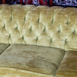 Vintage Chesterfield Style Sofa in Chartreuse Velour Upholstery - Image 4