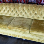 Vintage Chesterfield Style Sofa in Chartreuse Velour Upholstery - Image 5