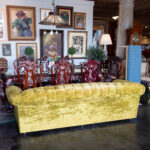 Vintage Chesterfield Style Sofa in Chartreuse Velour Upholstery - Image 8