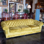 Vintage Chesterfield Style Sofa in Chartreuse Velour Upholstery - Image 7