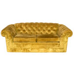 Vintage Chesterfield Style Loveseat in Chartreuse Velour Upholstery
