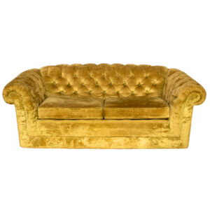 Vintage Chesterfield Style Loveseat in Chartreuse Velour Upholstery