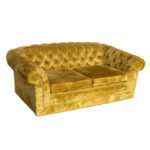 Vintage Chesterfield Style Loveseat in Chartreuse Velour Upholstery - Image 2