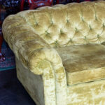 Vintage Chesterfield Style Loveseat in Chartreuse Velour Upholstery - Image 3