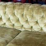 Vintage Chesterfield Style Loveseat in Chartreuse Velour Upholstery - Image 4
