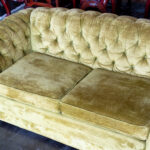 Vintage Chesterfield Style Loveseat in Chartreuse Velour Upholstery - Image 5
