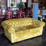 Vintage Chesterfield Style Loveseat in Chartreuse Velour Upholstery - Image 7