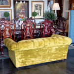 Vintage Chesterfield Style Loveseat in Chartreuse Velour Upholstery - Image 8
