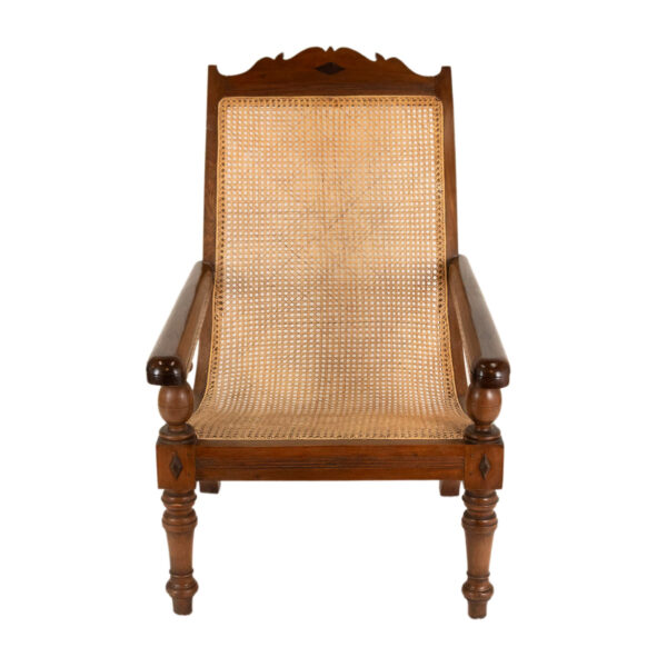 British Colonial Style Wood and Rattan Lounge Chair - Image 1