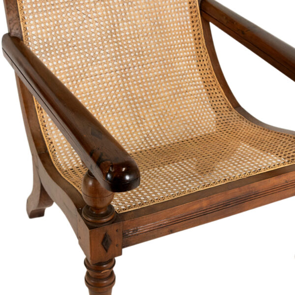 British Colonial Style Wood and Rattan Lounge Chair - Image 5
