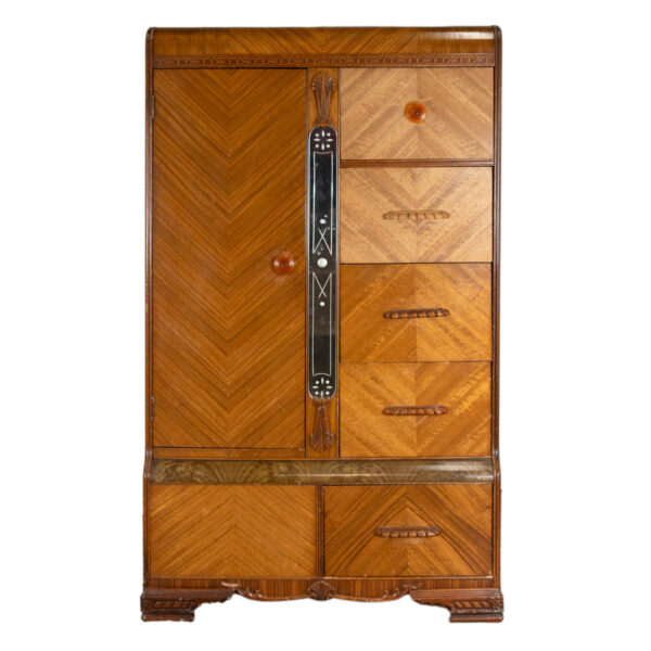 Vintage Art Deco Waterfall Walnut Wardrobe - Image 1