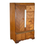 Vintage Art Deco Waterfall Walnut Wardrobe - Image 2