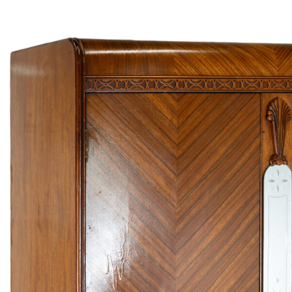 Vintage Art Deco Waterfall Walnut Wardrobe - Image 3
