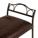Wrought Iron Bench with Brown Faux Leather Upholstery - Image 2