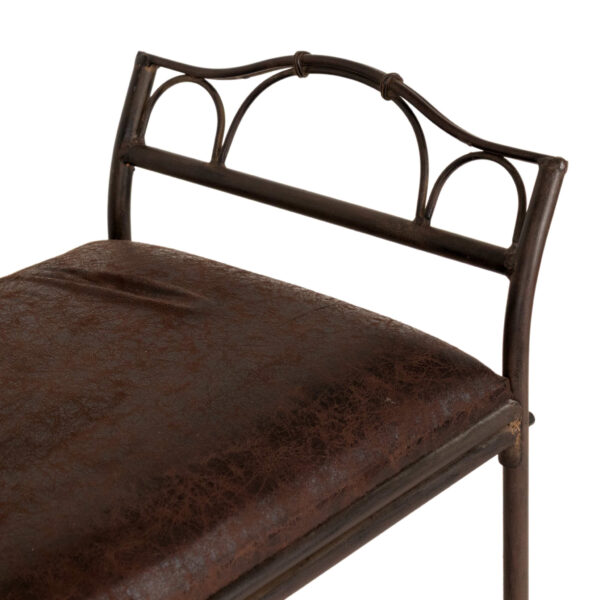 Wrought Iron Bench with Brown Faux Leather Upholstery - Image 2