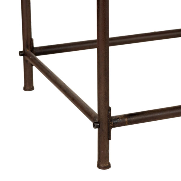 Wrought Iron Bench with Brown Faux Leather Upholstery - Image 4